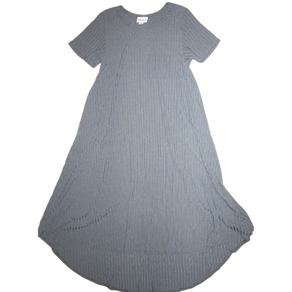 LULAROE Carly DRESS Womens XXS Gray Ribbed Short Sleeve Hi Low Hem Knee Length